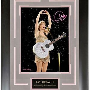 Taylor Swift Signed Framed Eras Tour Photo with Fearless Guitar